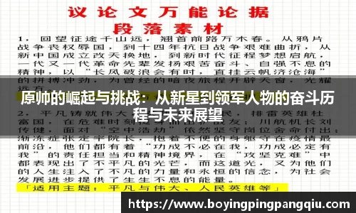 原帅的崛起与挑战：从新星到领军人物的奋斗历程与未来展望